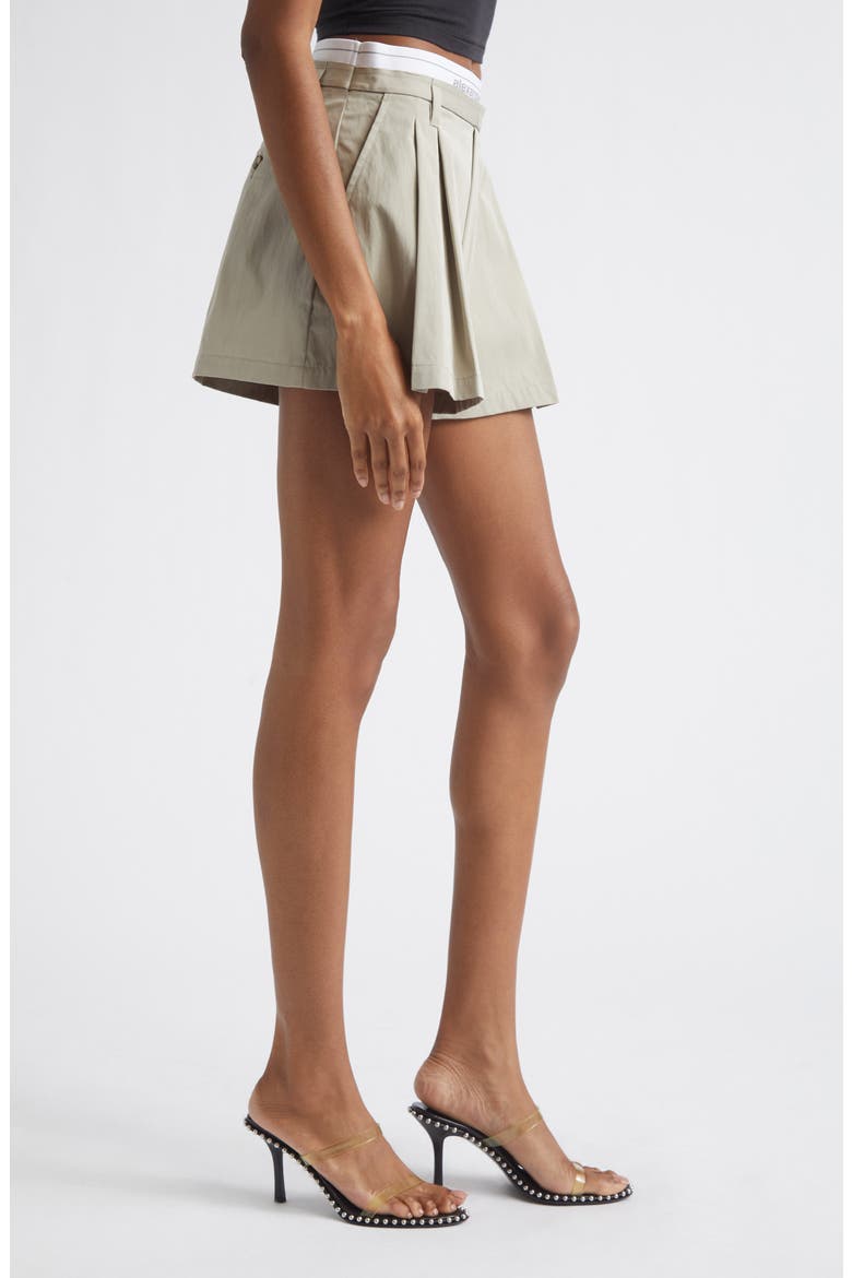 Pleated High Waist Shorts, Alternate, color, STONE