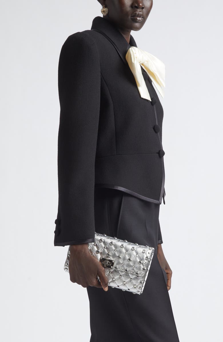 Valentino Garavani Small Rockstud Leather Shoulder Bag, Alternate, color, Silver Lilac