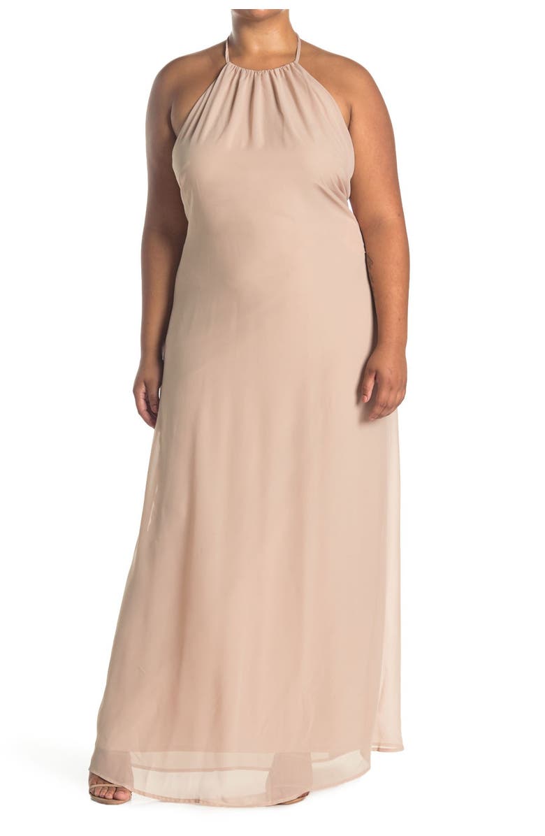 nouvelle AMSALE 'Jordan' Open Back Chiffon Halter Gown, Main, color, 