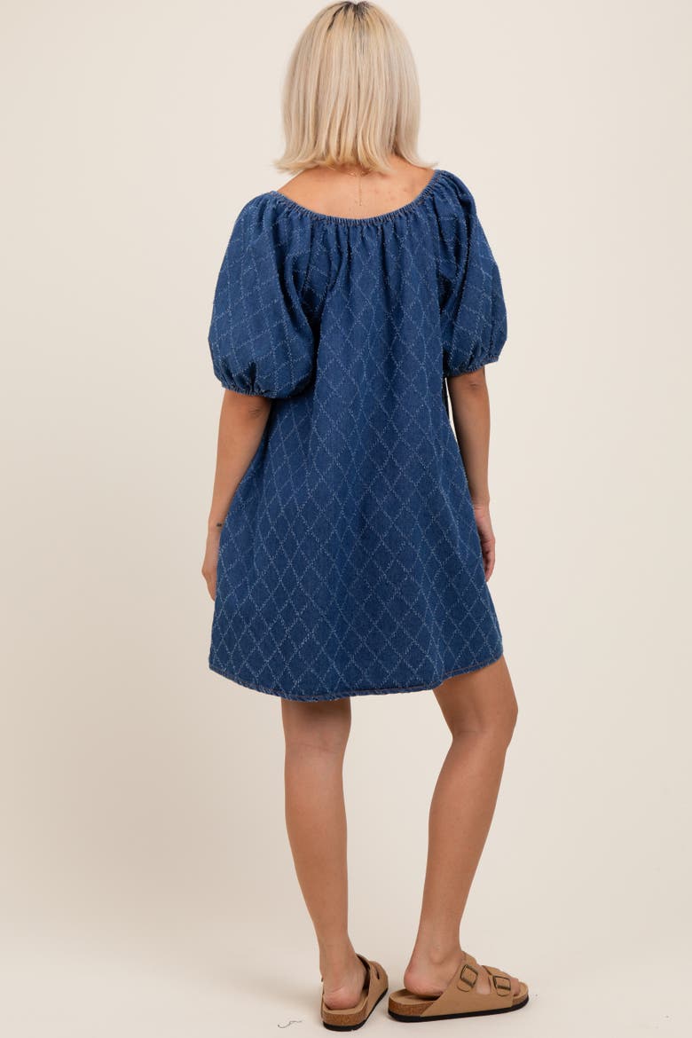 Chambray Jacquard Puff Sleeve Mini Dress, Alternate, color, Navy Blue
