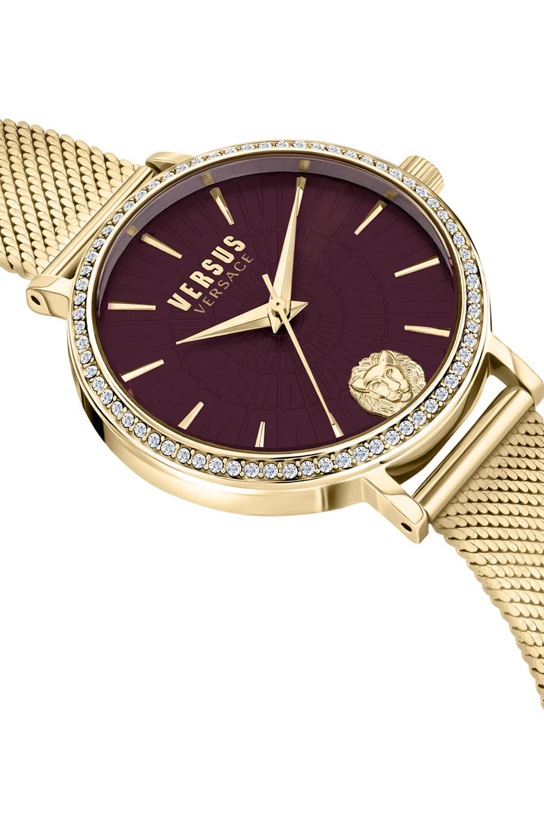 VERSUS Versace Mar Vista Crystal Mesh Strap Watch, 34mm, Alternate, color, Gold
