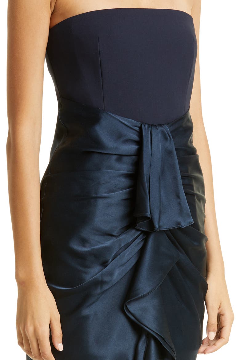 Georgiana Strapless Mixed Media Satin Cocktail Dress, Alternate, color, NAVY
