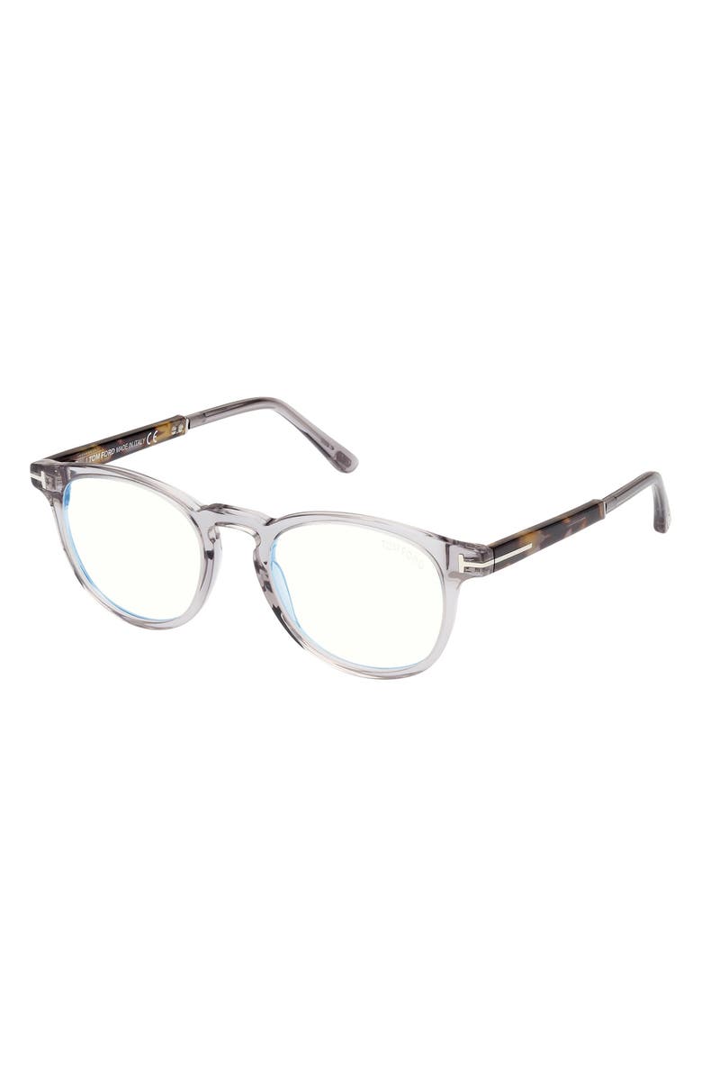 TOM FORD 49mm Round Blue Light Blocking Optical Glasses, Alternate, color, Smoke Grey Palladium