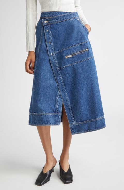 Asymmetric Denim Wrap Skirt