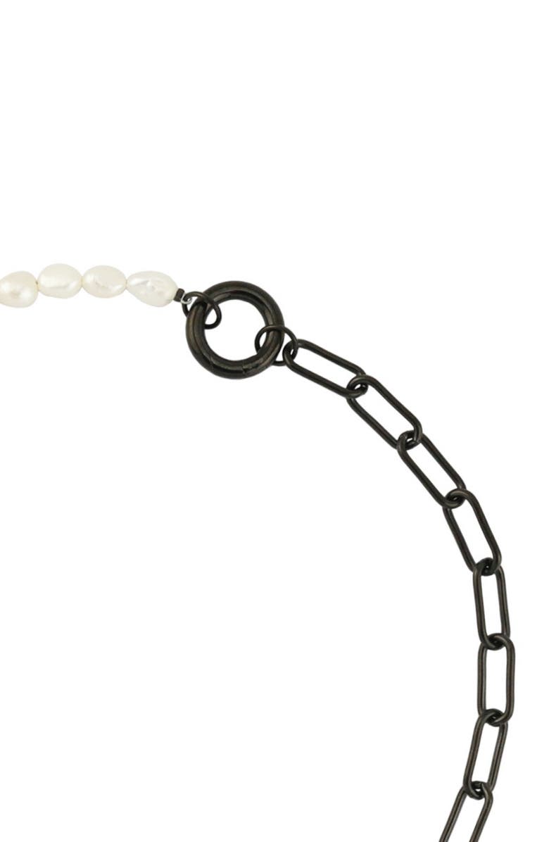 REBL Half Chain & Cultured Pearl Necklace, Alternate, color, Black And White