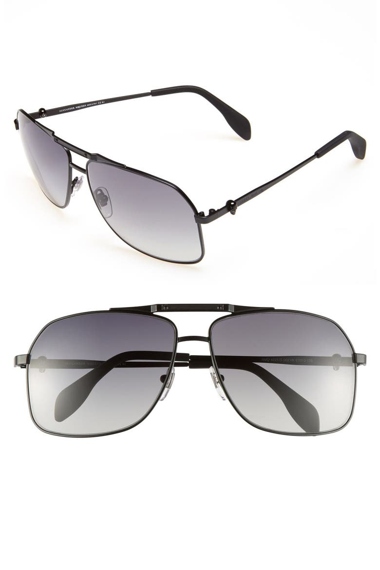 Alexander McQueen 61mm Aviator Sunglasses, Main, color, MATTE BLACK