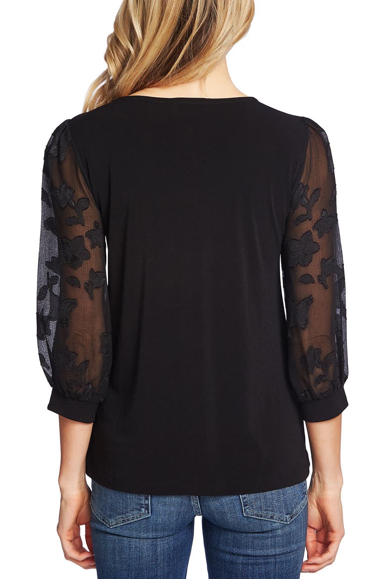 Lace Sleeve Stretch Crepe Blouse, Alternate, color, RICH BLACK