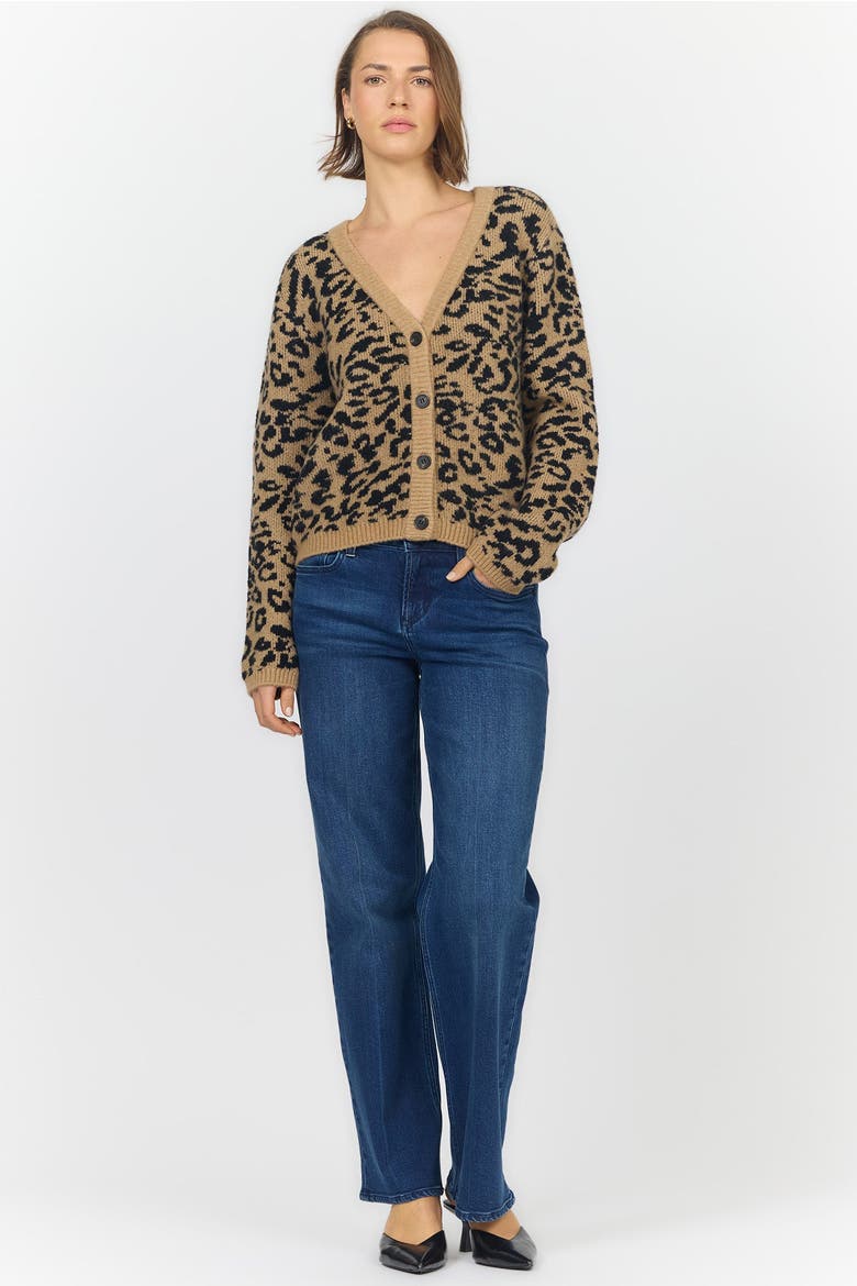 Naylani V-Neck Leopard Print Cardigan, Alternate, color, Brown Leopard