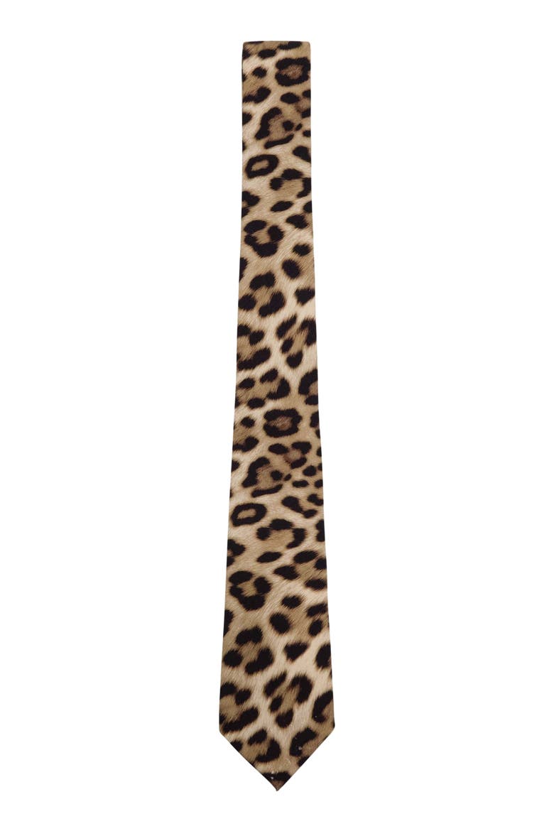 Leopard Printed Tie, Main, color, LEOPARD BROWN