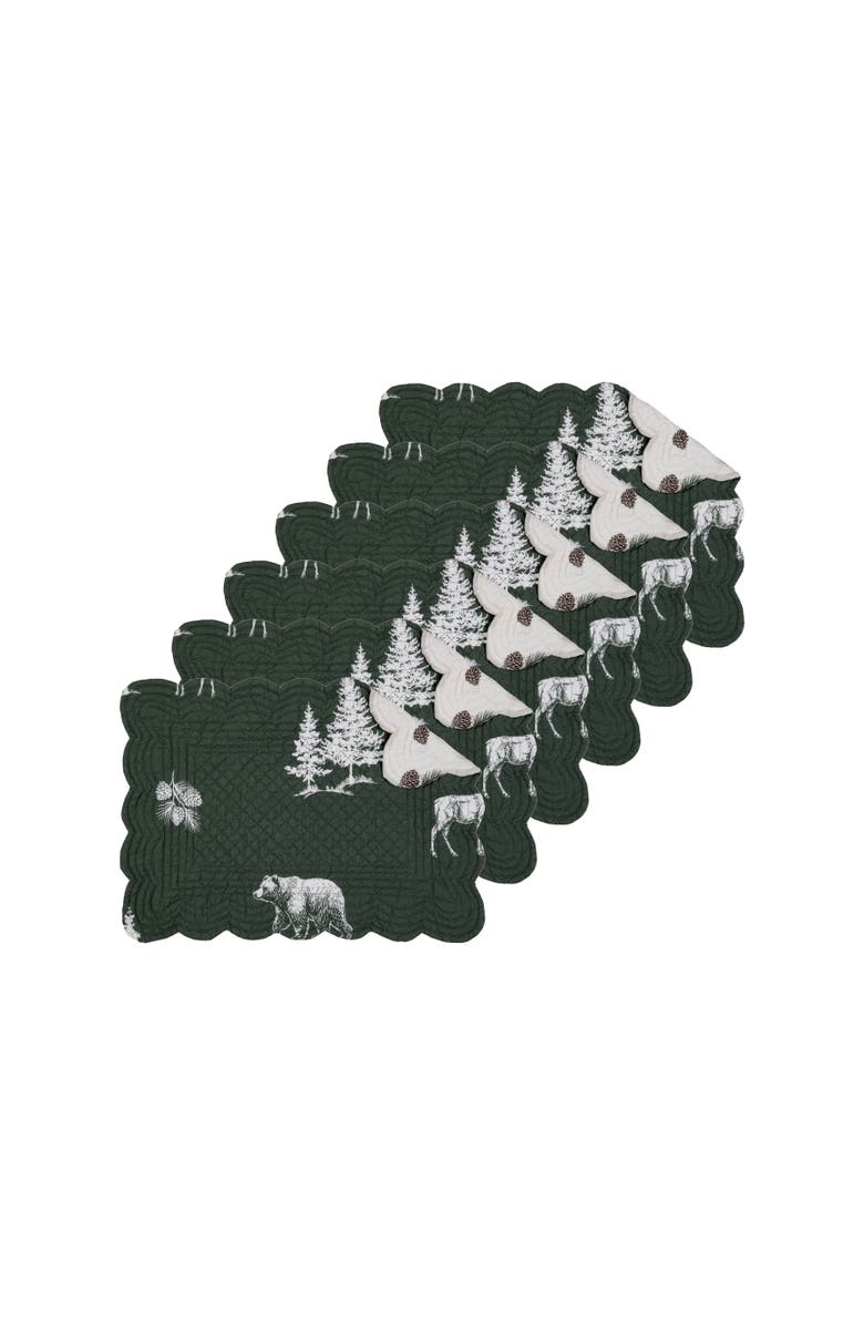 C&F Home Fernwood Forest 100% Cotton Scalloped Set of 6 Placemats 13" x 19", Main, color, White