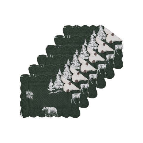 Fernwood Forest 100% Cotton Scalloped Set of 6 Placemats 13" x 19"
