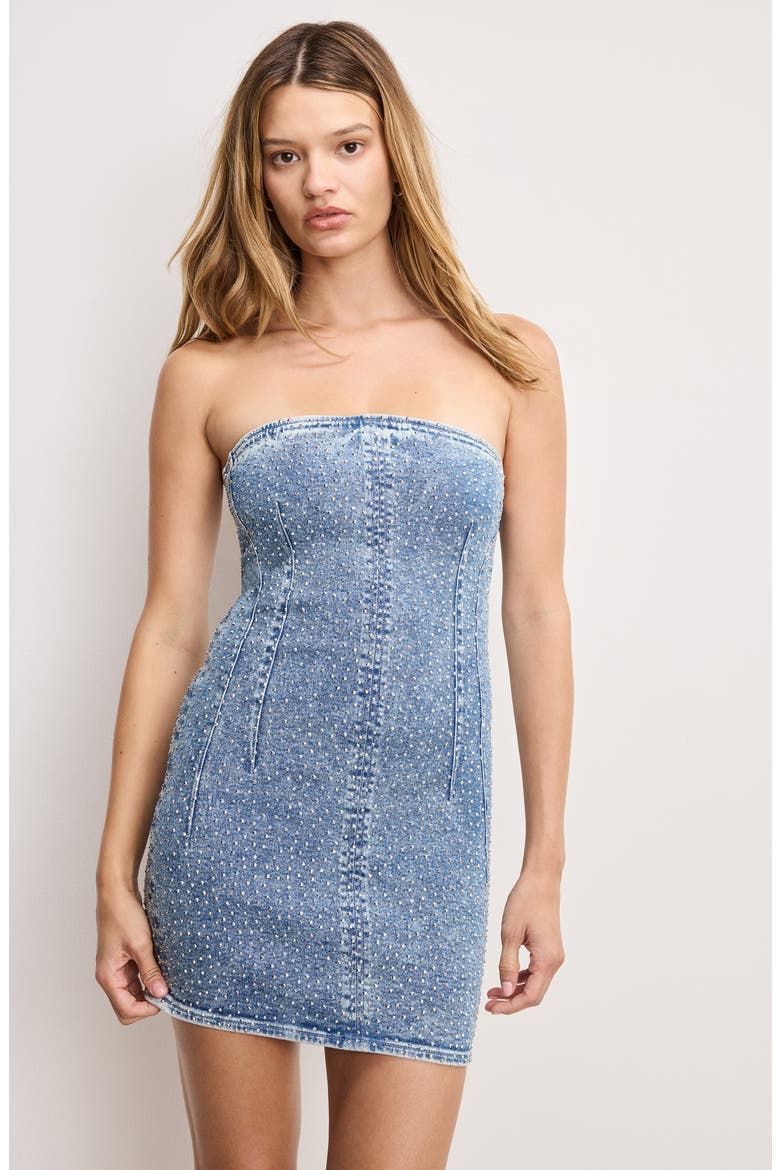 Crysal Strapless Denim Minidress, Alternate, color, INDIGO097