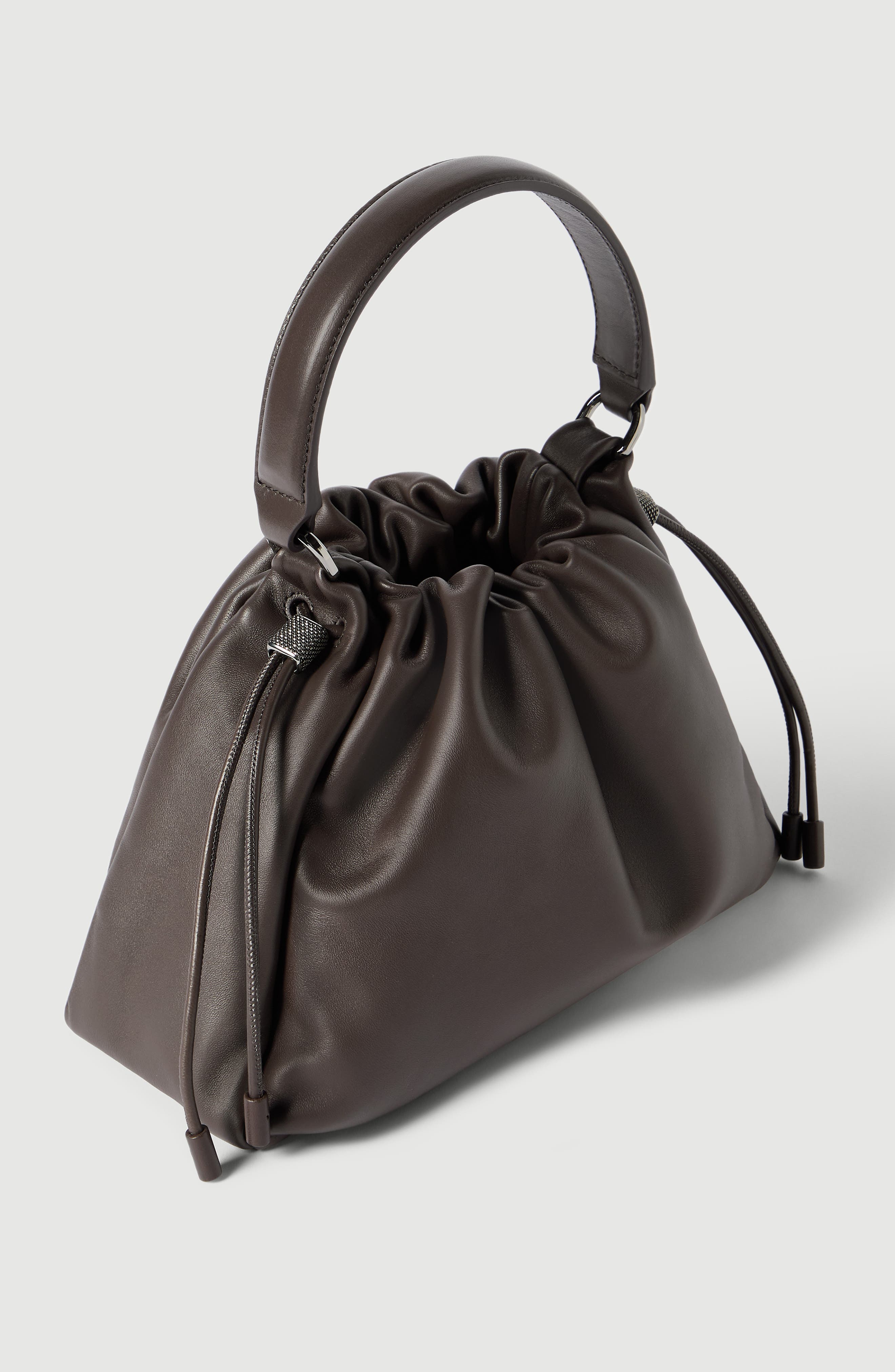 Mellow small bucket bag in soft leather with monili, Alternate, color, Rust Brown