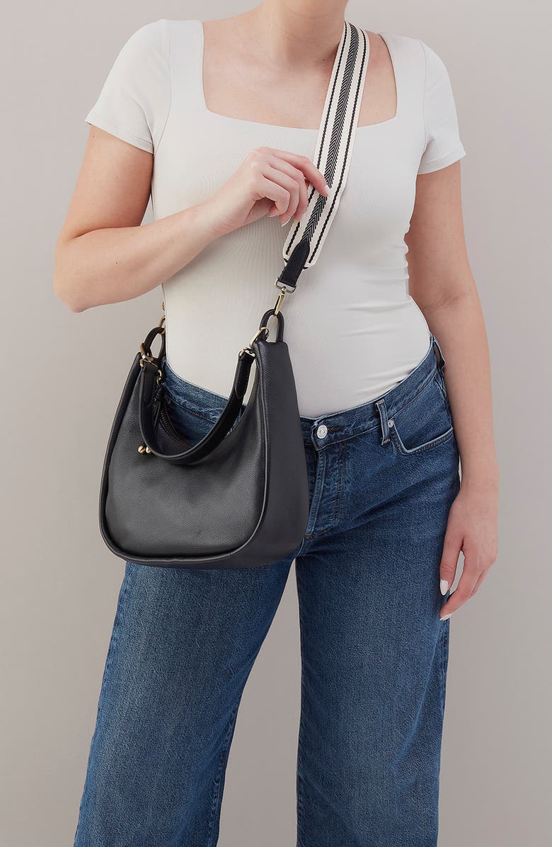 HOBO Small Cass Leather Shoulder Bag, Alternate, color, Black