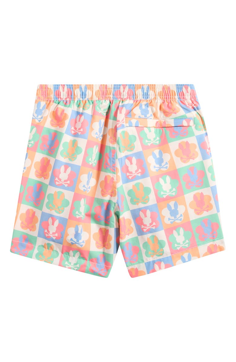Psycho Bunny Kids' Aiden Bunny Print Swim Trunks, Alternate, color, Pristine
