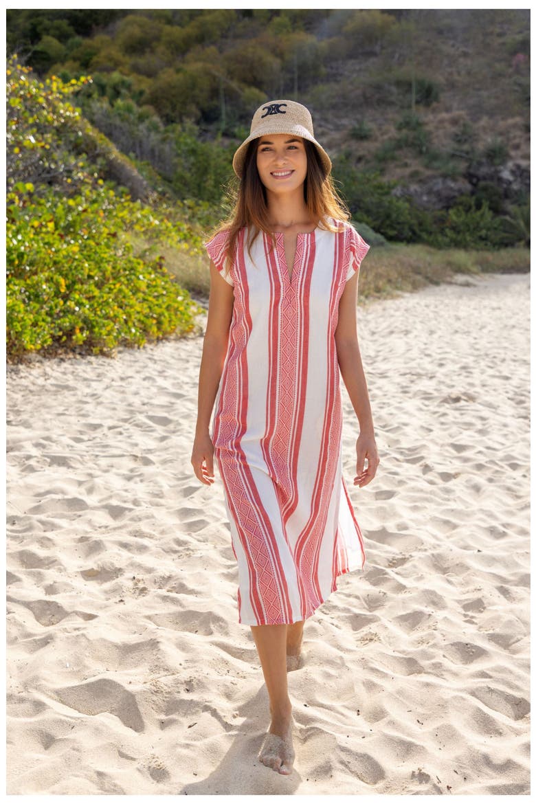 Noa Womens Maxi Kaftan, Alternate, color, Red Dobby Stripe