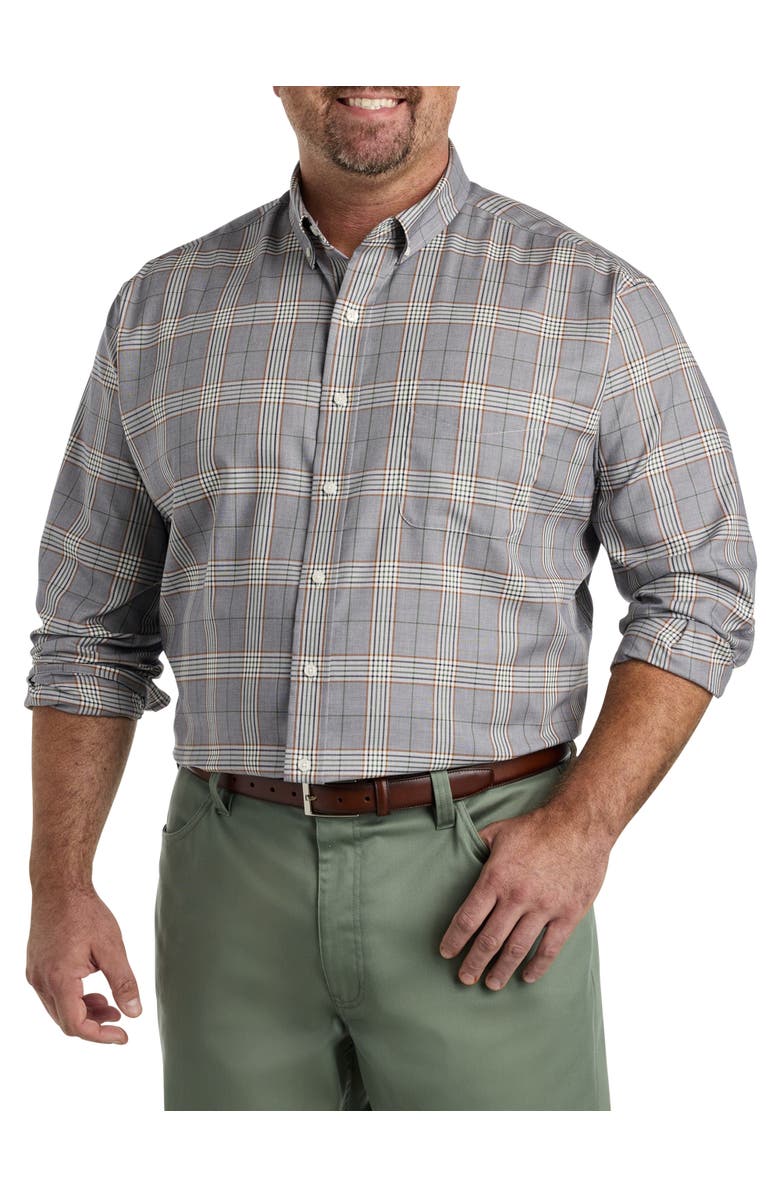 Oak Hill by DXL Big & Tall Large Plaid Sport Shirt, Main, color, Navy Multi