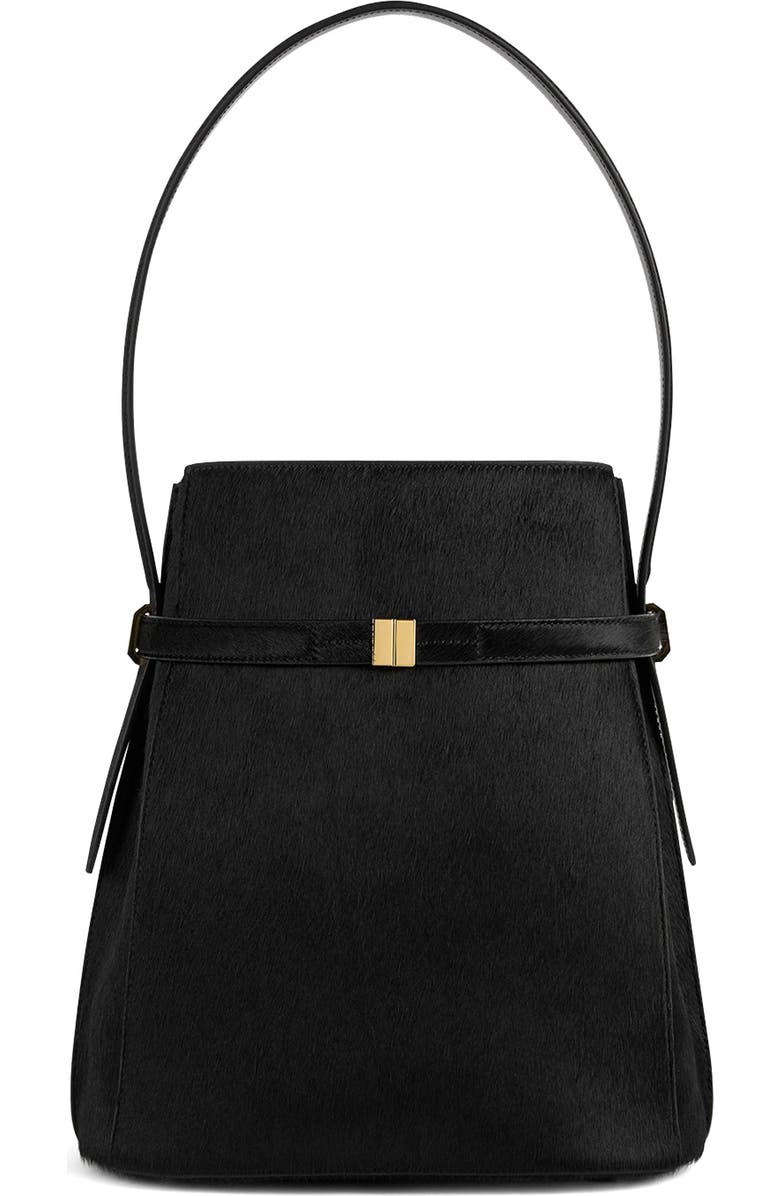 TOTEME Belted Genuine Calf Hair Bucket Bag, Main, color, Black