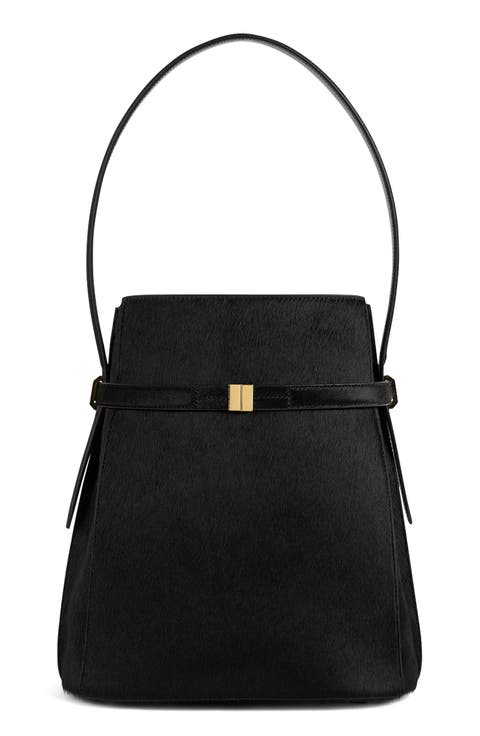 Belted Genuine Calf Hair Bucket Bag