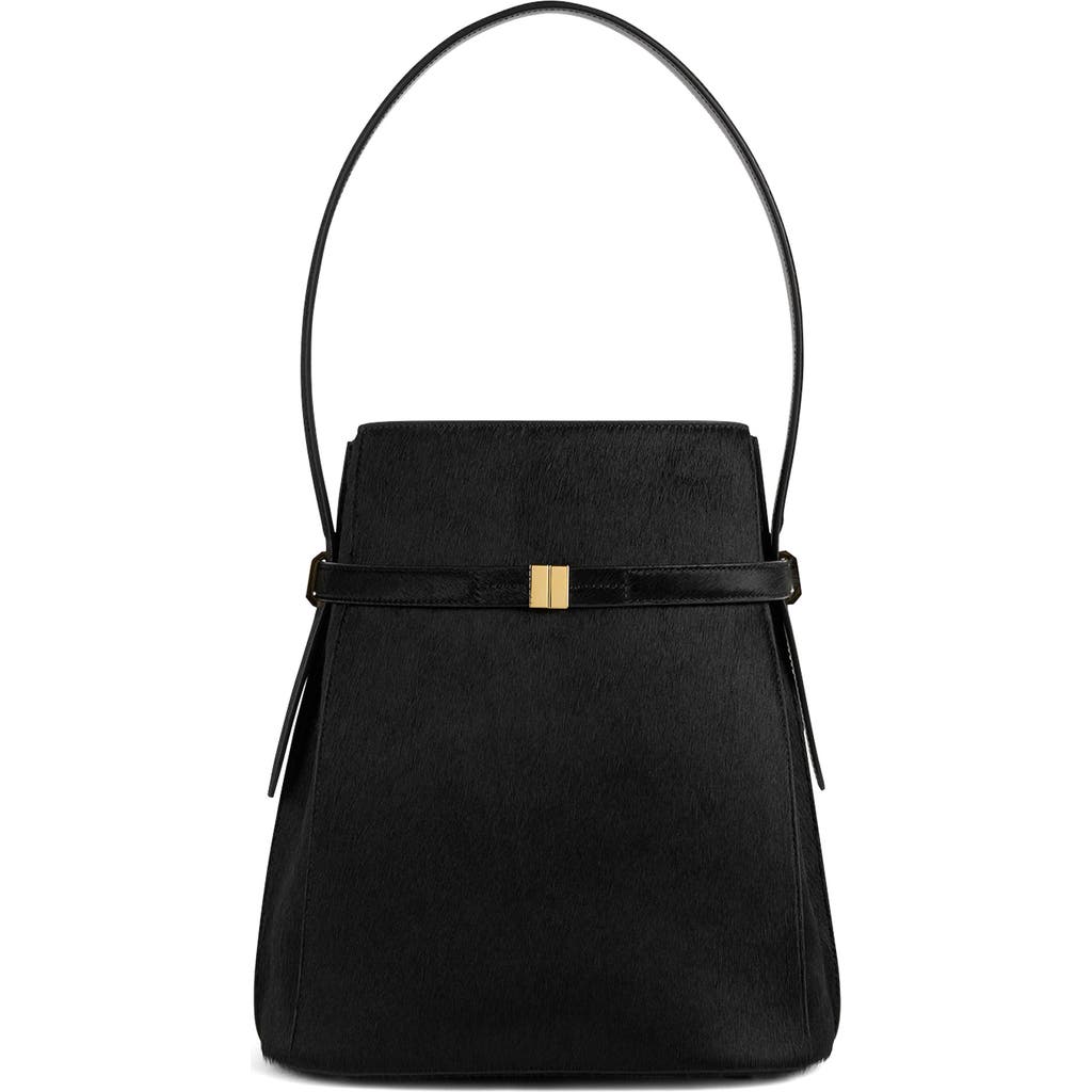 Totême Toteme Belted Genuine Calf Hair Bucket Bag In Black