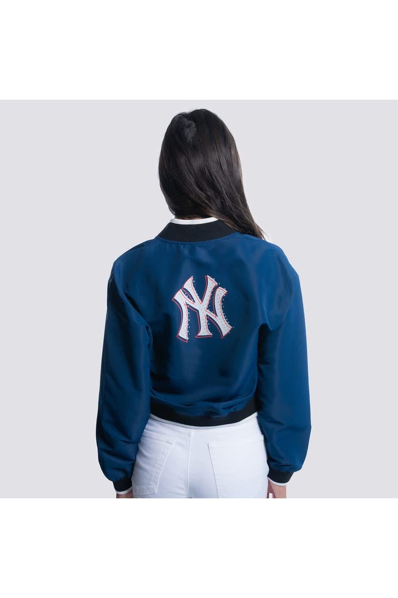 Women's Lusso  Navy New York Yankees Paisley Cropped Full-Zip Jacket, Alternate, color, Navy