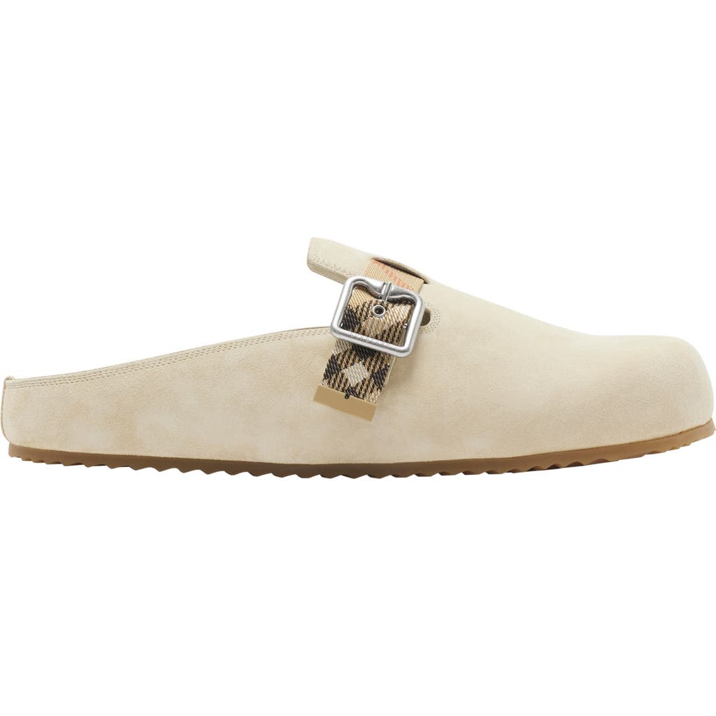 Burberry Slip-on Clog With Suede Finish And Buckle Detail In Bake