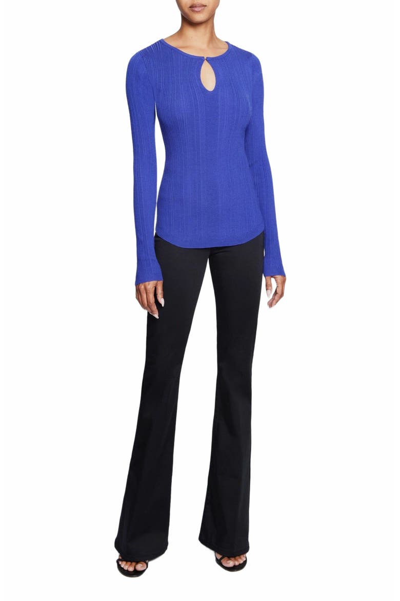 Charlene Ribbed Keyhole Knit Top in Merino Wool, Alternate, color, VIOLET BLUE