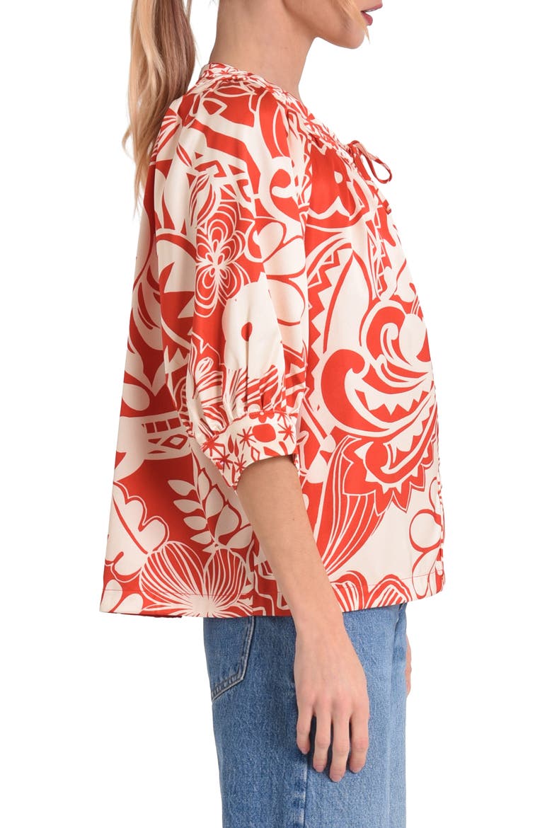Katari Floral Three Quarter Sleeve Top, Alternate, color, RED MULTI