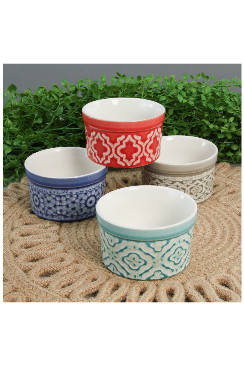 Set of 4 Stoneware Dominique Ramekins, Alternate, color, MULTI