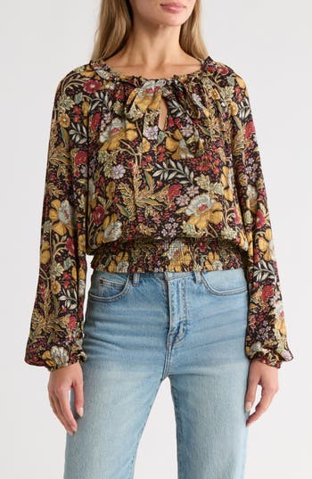 Dr2 By Daniel Rainn Tie Front Long Sleeve Top In Brown