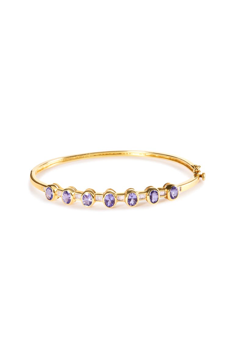 14K Yellow Gold Alternating Tanzanite and 1/5 Cttw Diamond Bangle Bracelet, Main, color, Yellow