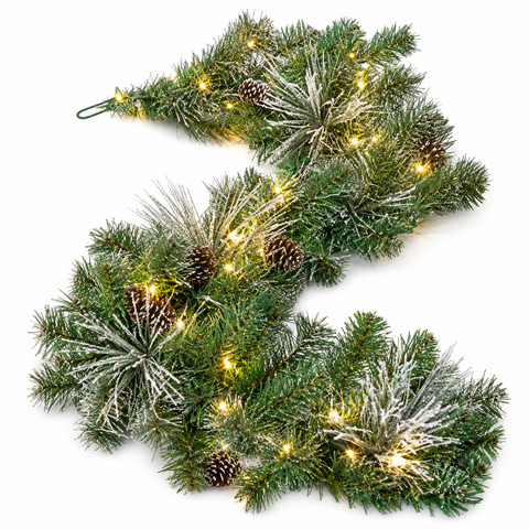 Sullivans LED Pine Garland for Christmas Decor 108in Long Realistic PVC and Rattan Greenery Perfect for Mantels and Doorways
