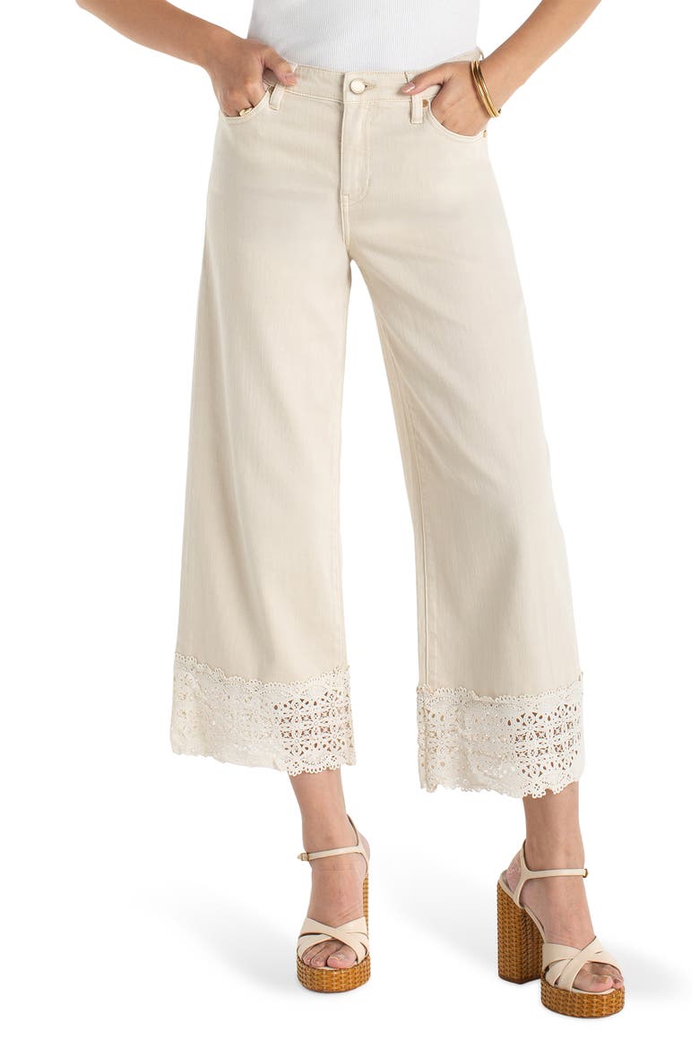 Stride Lace Hem High Waist Ankle Wide Leg Jeans, Main, color, ECRU