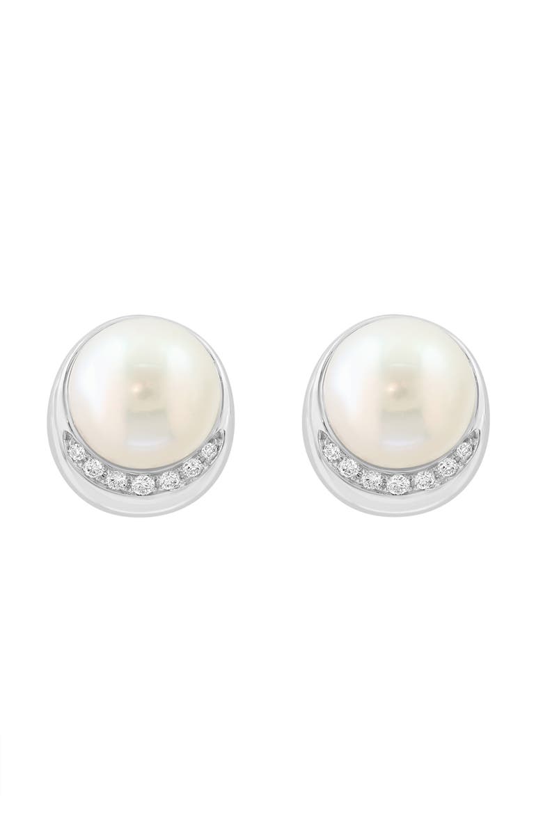 EFFY 14K White Gold Freshwater Pearl & Diamond Stud Earrings, Main, color, White