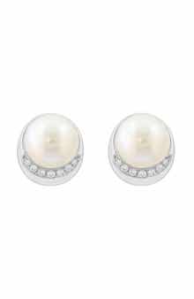 EFFY 14K White Gold Freshwater Pearl & Diamond Stud Earrings