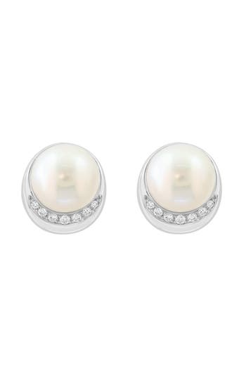 Effy 14k White Gold Freshwater Pearl & Diamond Stud Earrings