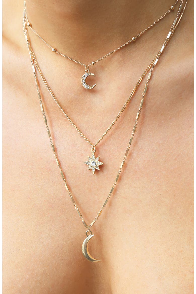 Set of 3 Celestial Pendant Necklaces, Alternate, color, GOLD