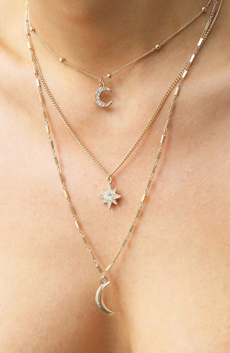 Ettika Set of 3 Celestial Pendant Necklaces, Alternate, color, Gold