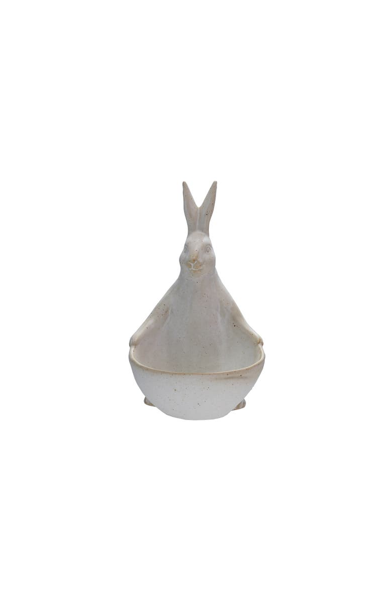 Storied Home Stoneware Rabbit with Bowl, Main, color, White