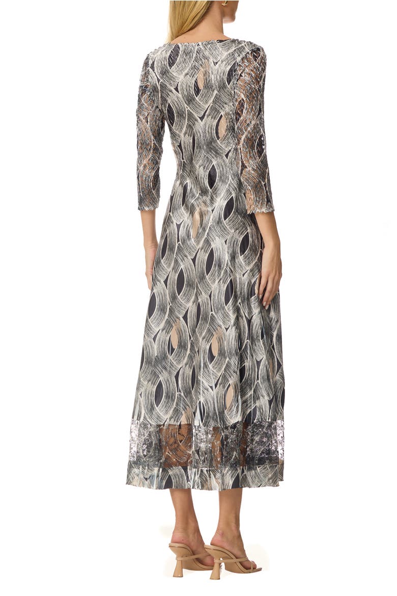 Geometric Charmuese Dress with Lace Sleeves, Alternate, color, Black Eye