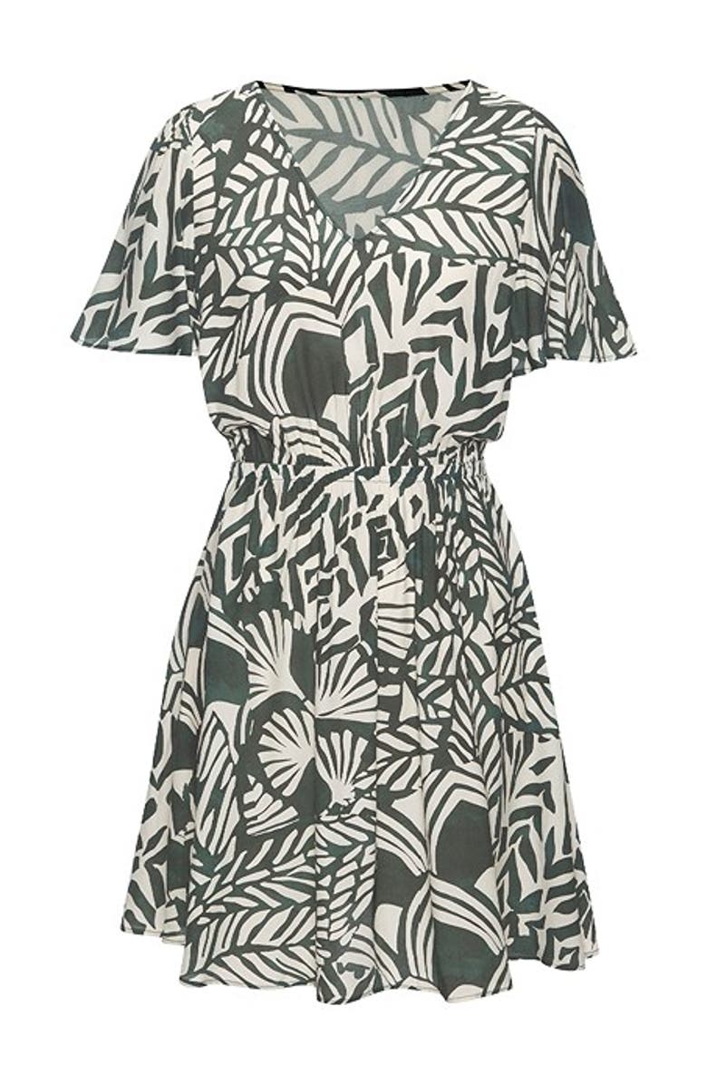 LASCANA Women's Print V-Neck Dress, Alternate, color, Green Ivory