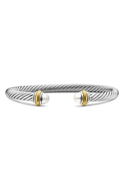 Classic Cable Bracelet in Sterling Silver with 14K Yellow Gold & Semiprecious Stone, 5mm