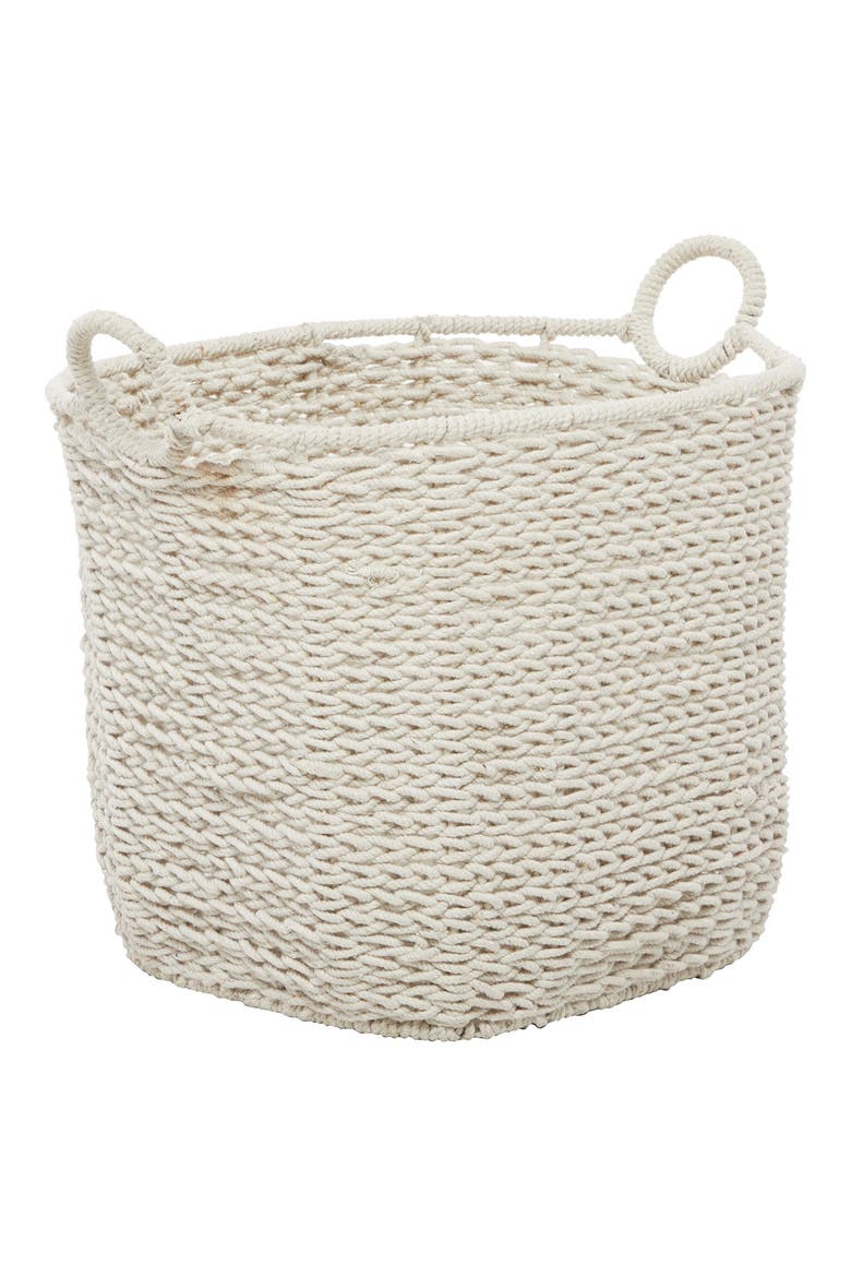 White Cotton Bohemian Storage Basket with Handles, Main, color, WHITE