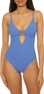 Becca Modern Edge Beaded Cutout Rib One-Piece Swimsuit