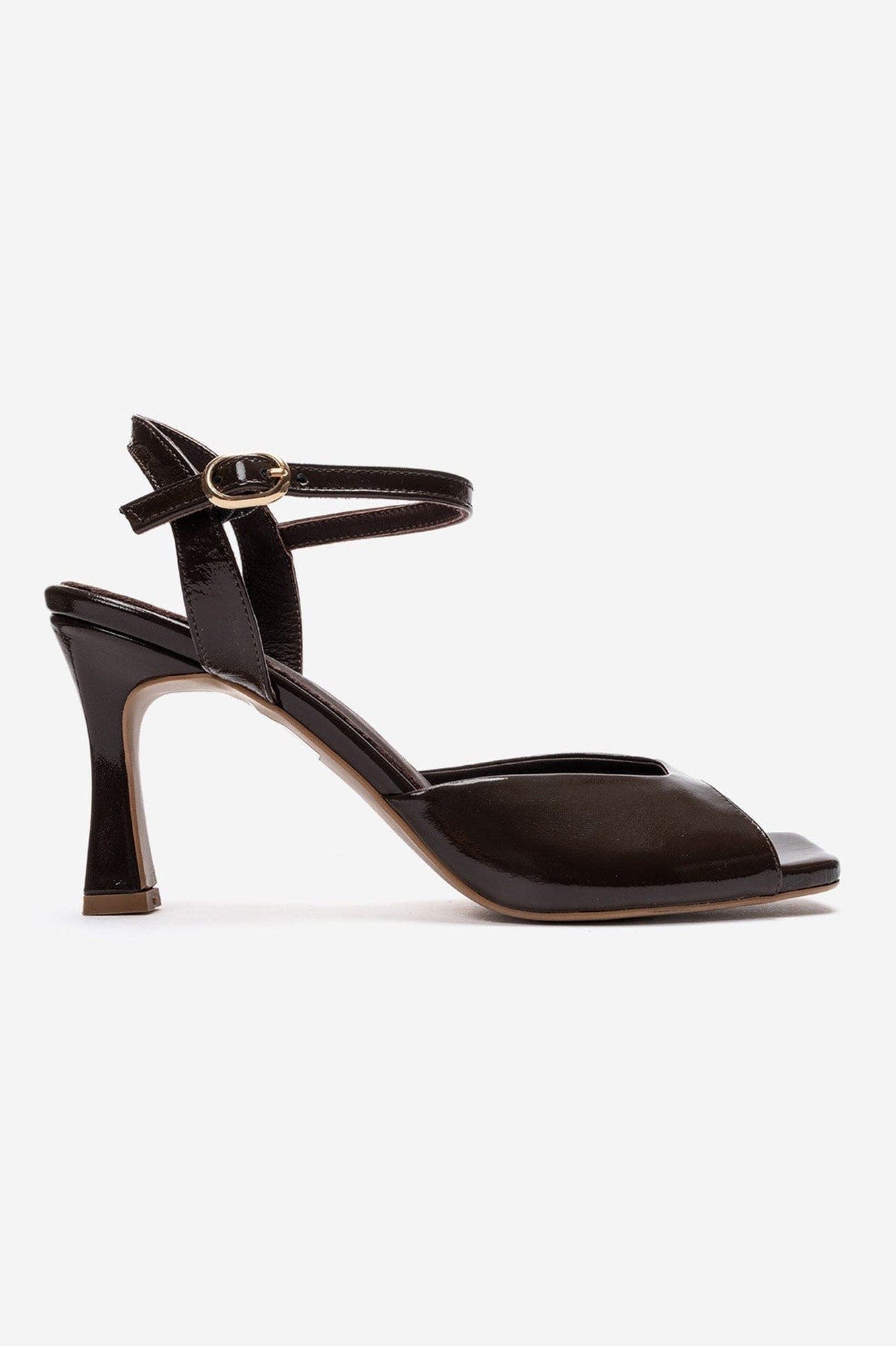 Elvia Leather Stiletto Ankle Strap Sandal, Alternate, color, Brown Patent