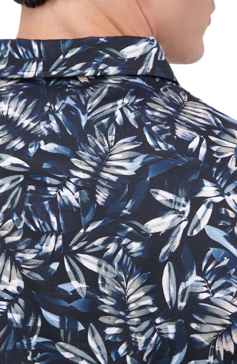 Bugatchi Hendrix Digital Leaf Print Pima Cotton Polo, Alternate, color, Black