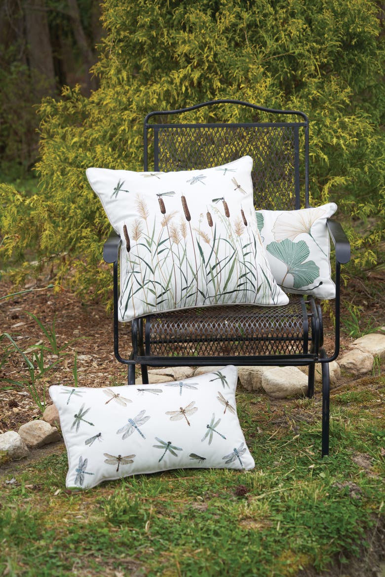 Dragonfly Multi Pattern Lumbar Pillow, Alternate, color, Green