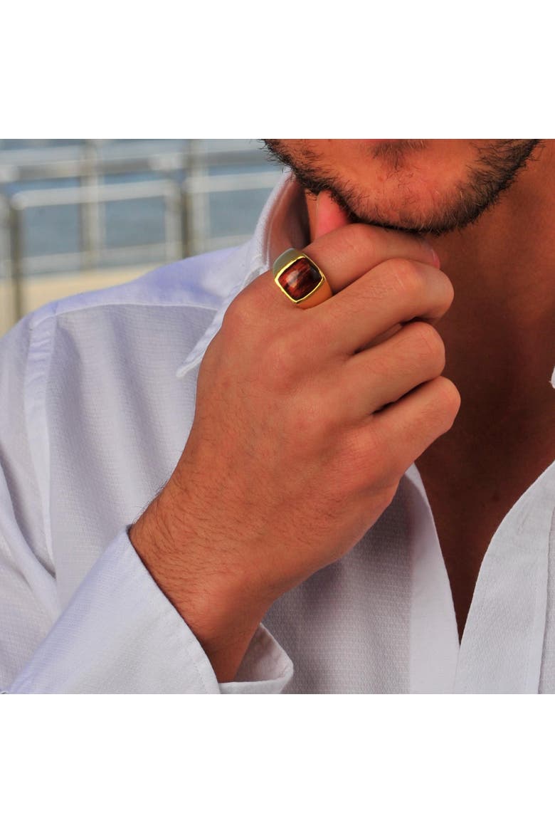 Chatoyant Red Tiger Eye Quartz Sterling Silver Men Signet Ring, Alternate, color, 14KT Gold Vermeil on Sterling