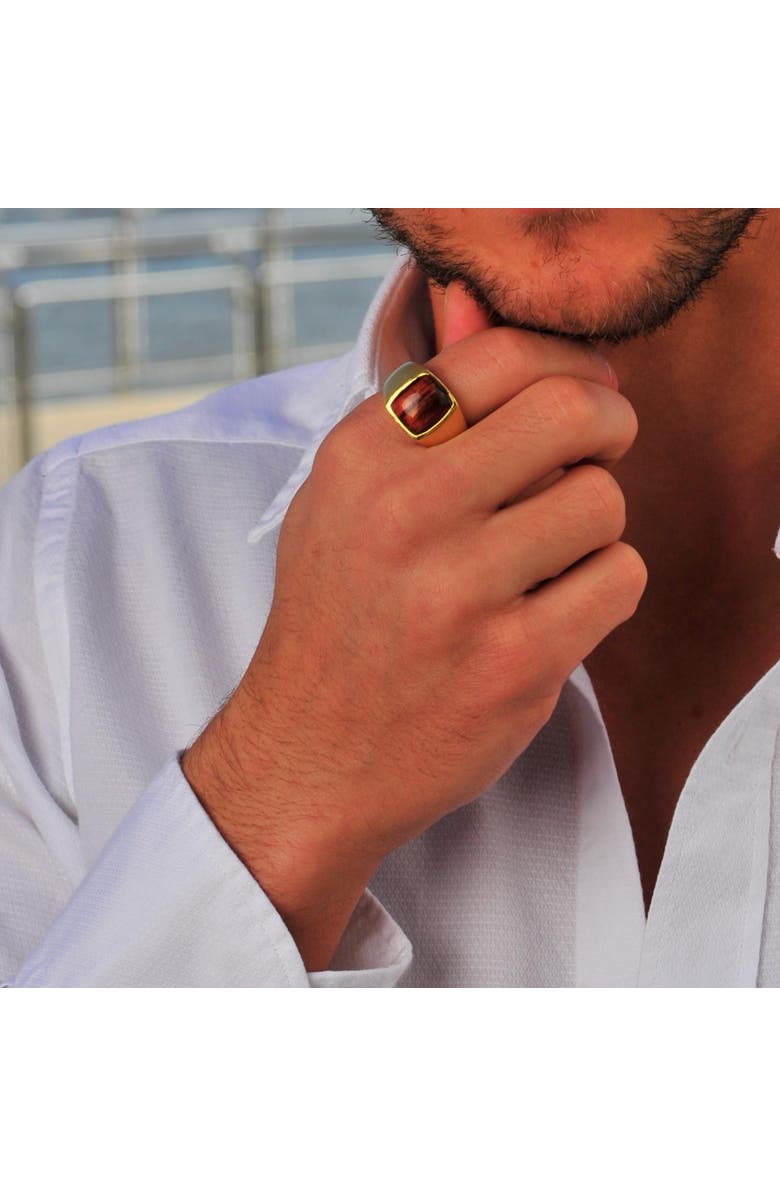 LuvMyJewelry Chatoyant Red Tiger Eye Quartz Sterling Silver Men Signet Ring, Alternate, color, 14Kt Gold Vermeil On Sterling