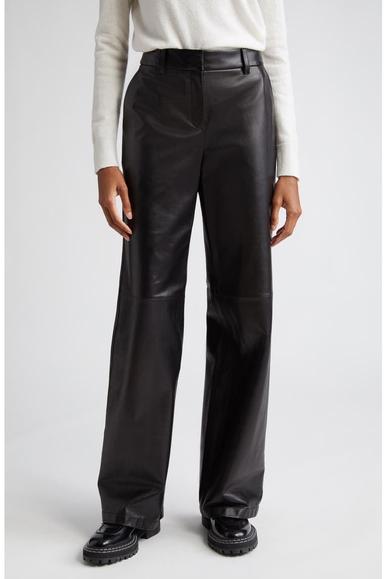 Sullivan Wide Leg Lambskin Leather Pants, Main, color, BLACK
